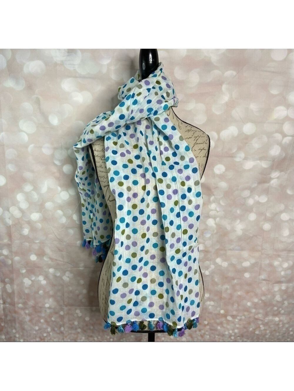 2 Chic Cotton Polka Dot Scarf With Fringe